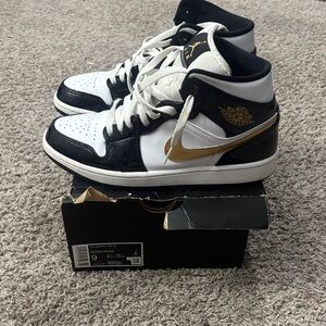 Jordan Air Jordan 1 Mid White Black Gold Sneakers
